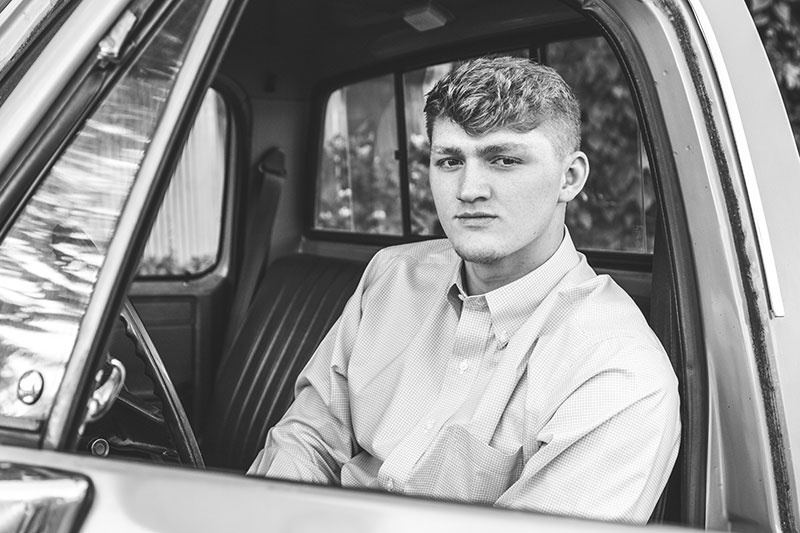 Cherie Carter Photography - black and white senior photo with chevy truck